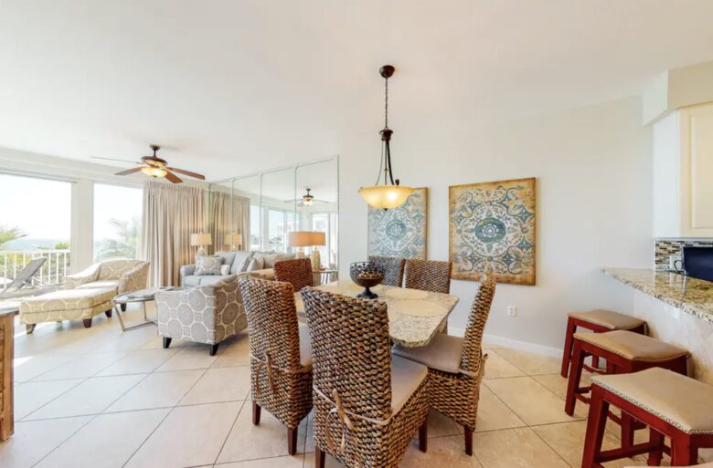 Home Exchange in Miramar Beach, FL, dining table and bar seating