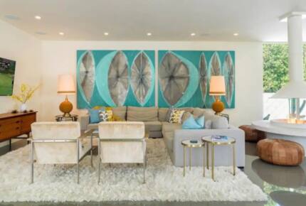 Home Exchange in Palm Springs, CA, incredible living room with art