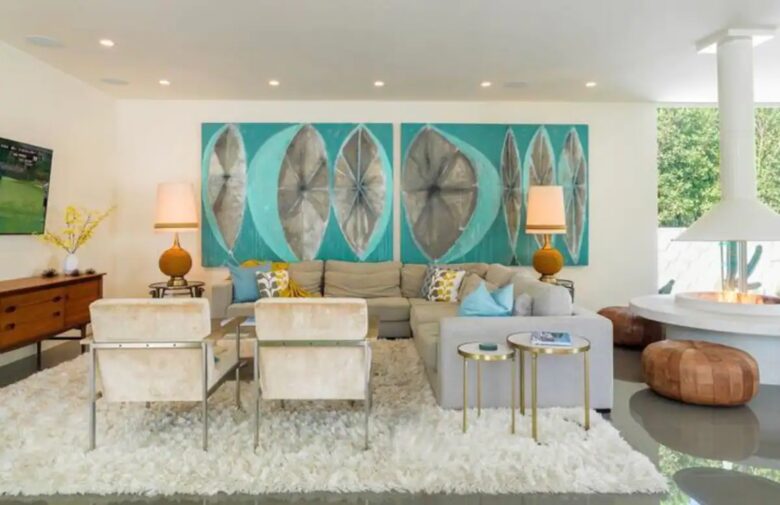 Home Exchange in Palm Springs, CA, incredible living room with art