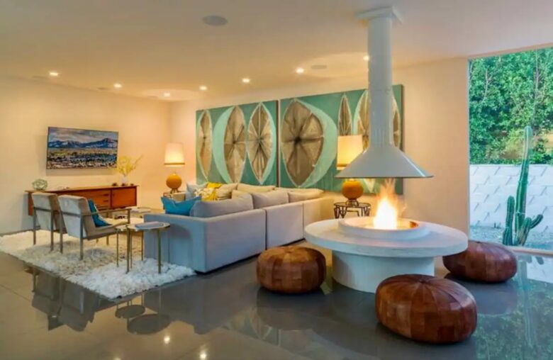Home Exchange in Palm Springs, CA, teardrop fireplace