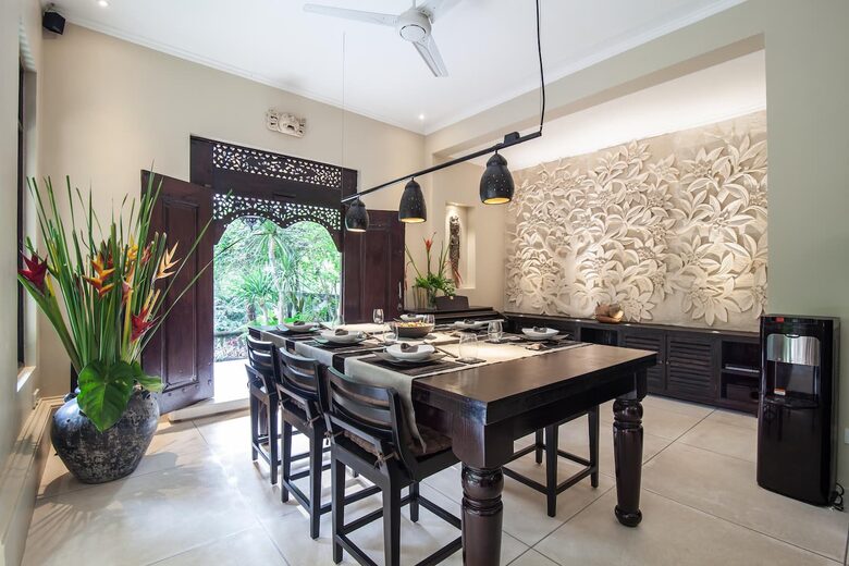 Home exchange in Ubud, Bali, dining table that doubles as pool table