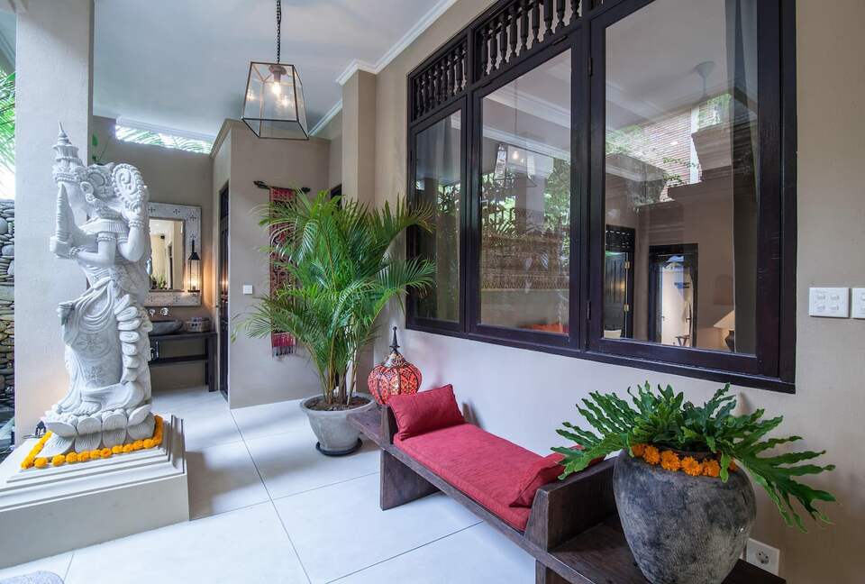 Home exchange in Ubud, Bali, entrance looking toward guest bath