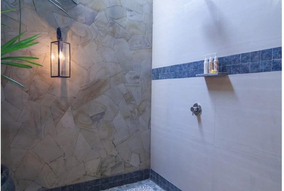 Home exchange in Ubud, Bali, open shower in family room bathroom