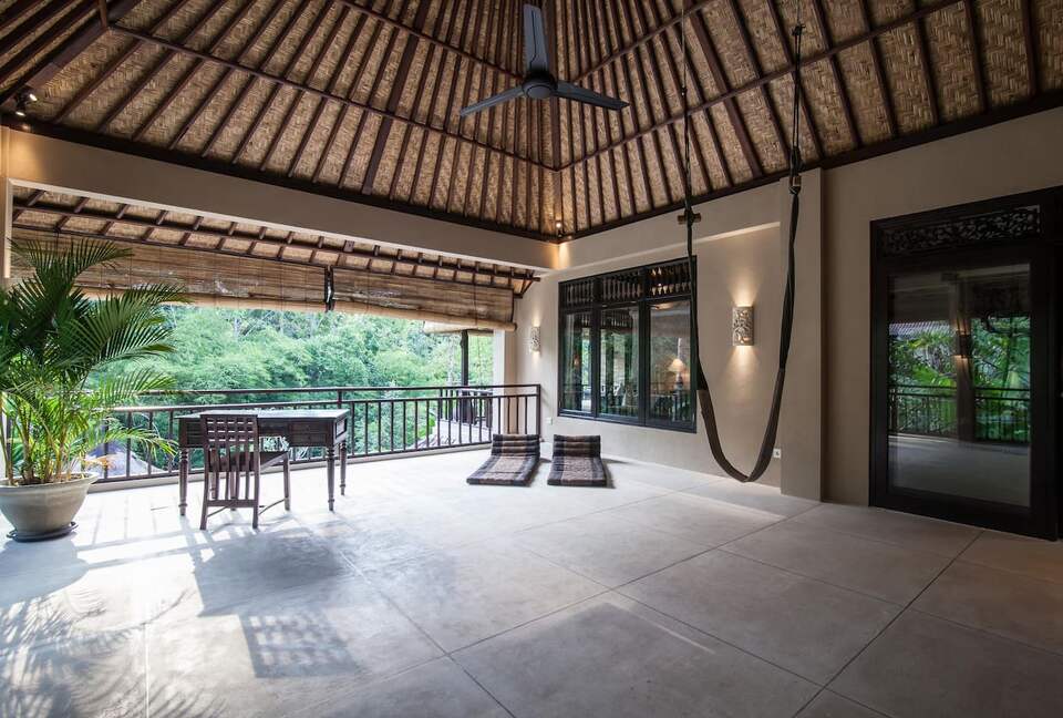 Home exchange in Ubud, Bali, semi-open terrace yoga room