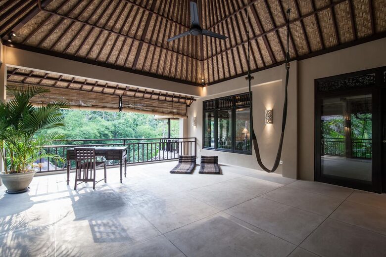 Home exchange in Ubud, Bali, semi-open terrace yoga room