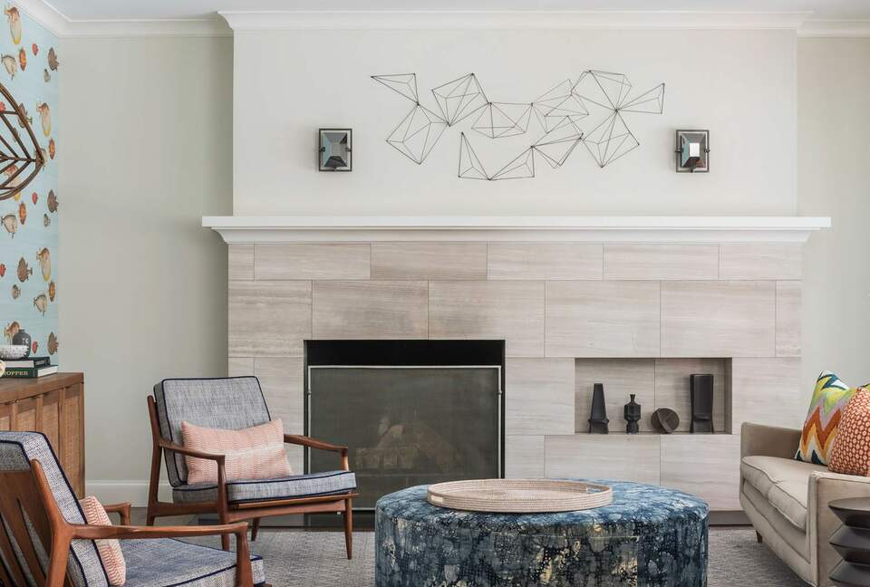 Home Exchange in Sag Harbor, NY, fireplace and beautiful artwork