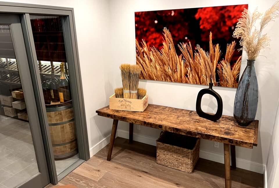 Lower level hallway entry to wine room