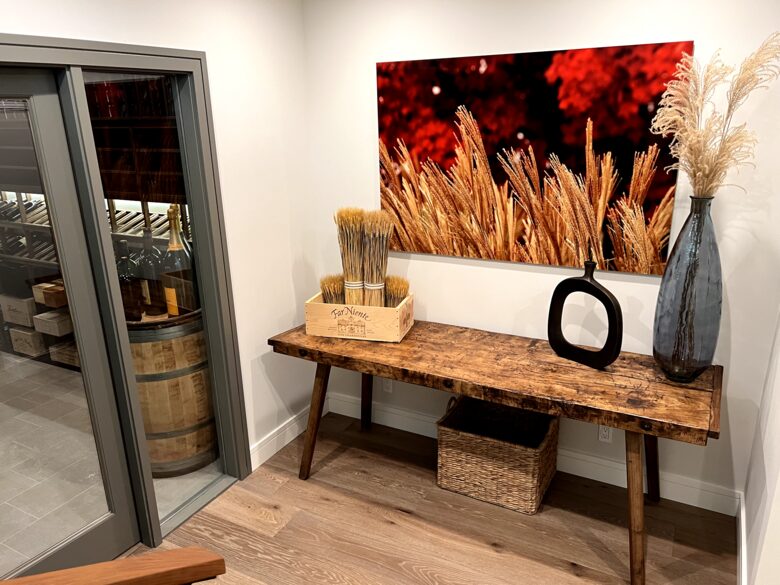 Lower level hallway entry to wine room