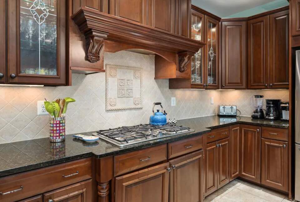 Chef's kitchen with granite countertops