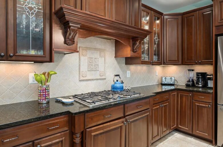 Chef's kitchen with granite countertops