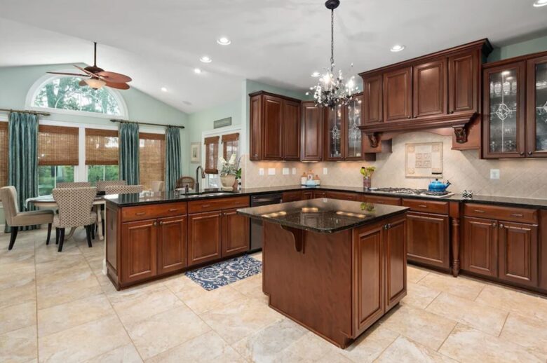 Expansive kitchen with many amenities