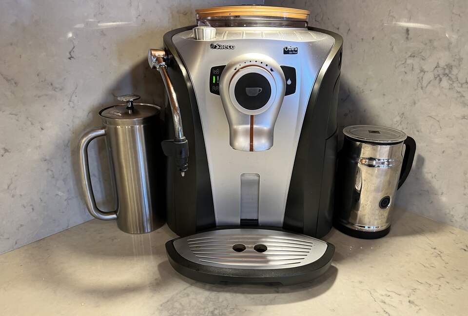 Espresso machine, French press, milk frother