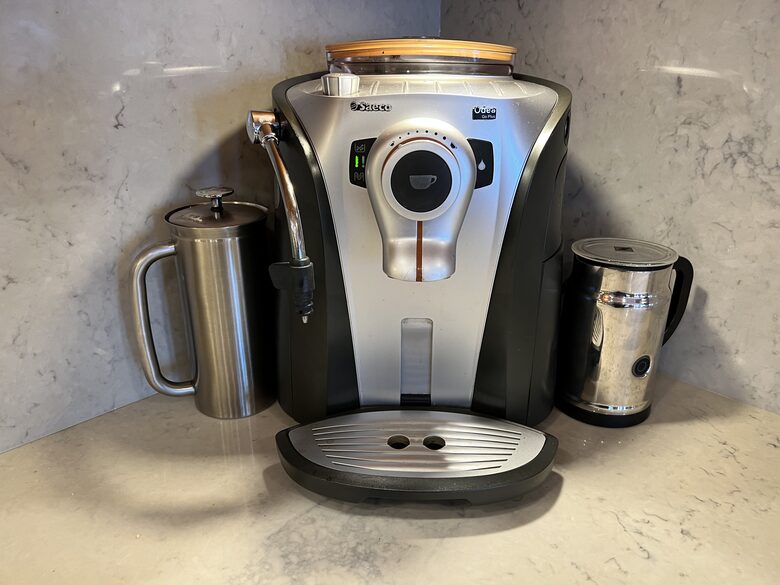 Espresso machine, French press, milk frother