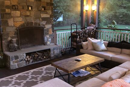 Open living room with fireplace