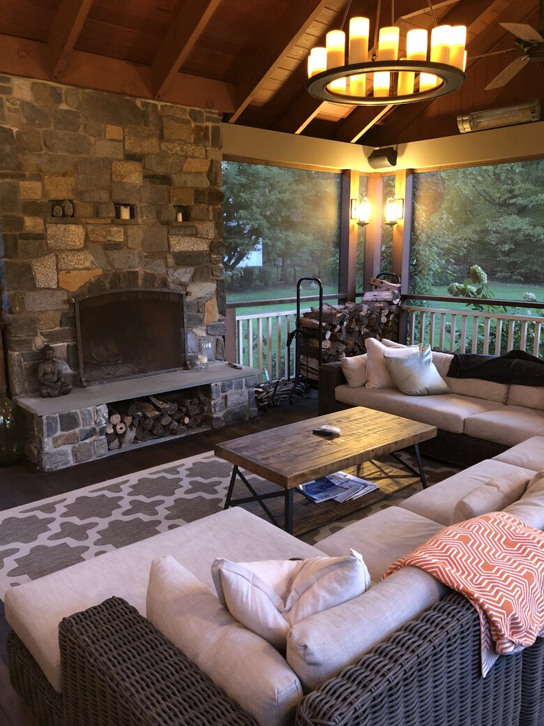 Open living room with fireplace