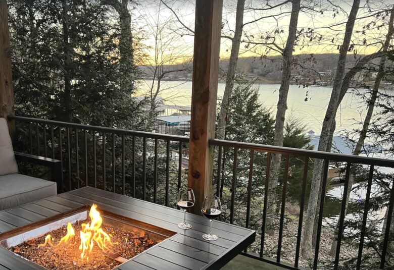 fire pit on lower patio