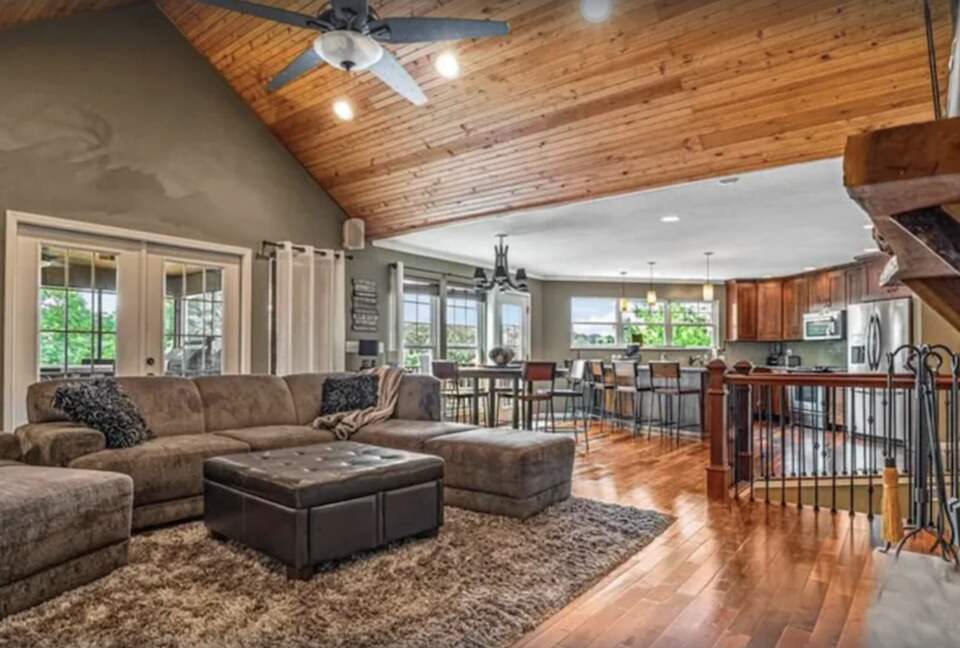 Living room with vaulted ceilings