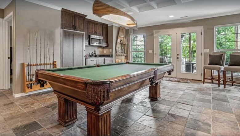Game room with pool table and kitchenette