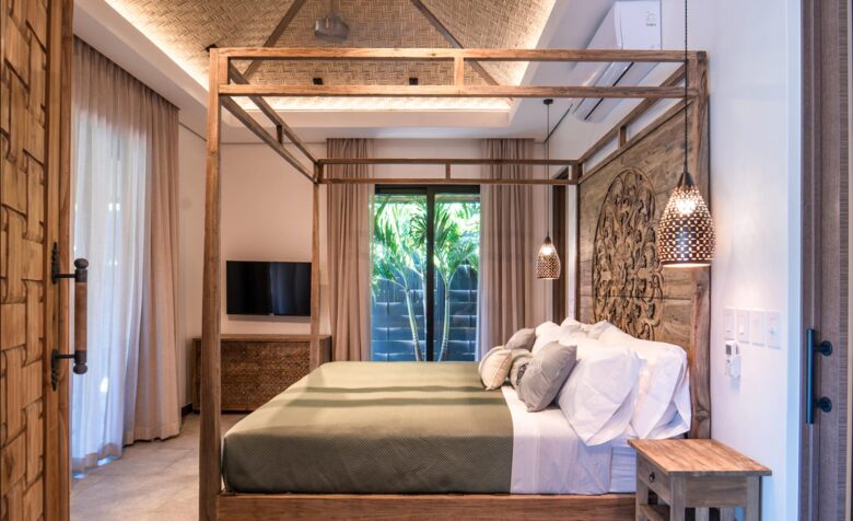 Master bedroom with access to patio