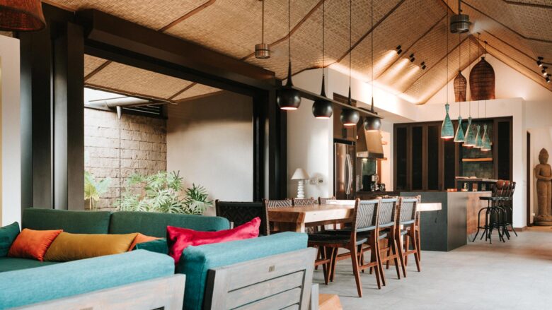 open living, dining and kitchen