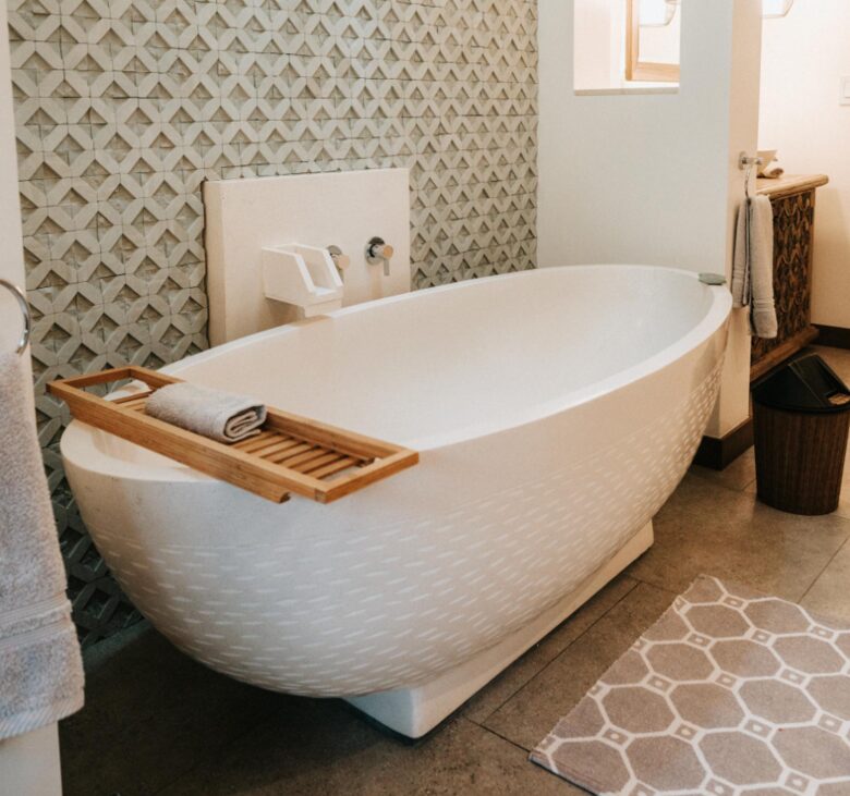 Soaker tub in beautiful bathroom