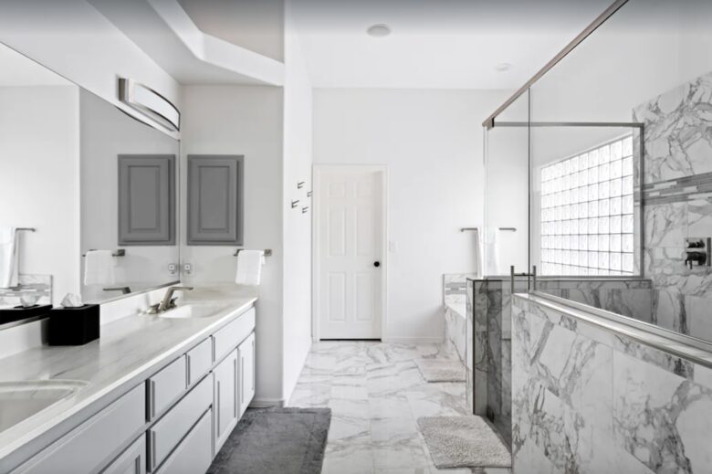 Master bathroom with marble shower