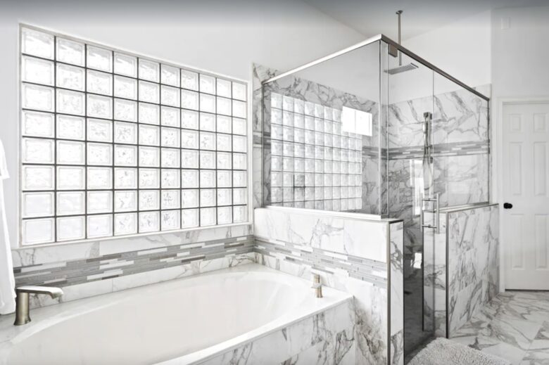 Master bathroom with marble shower