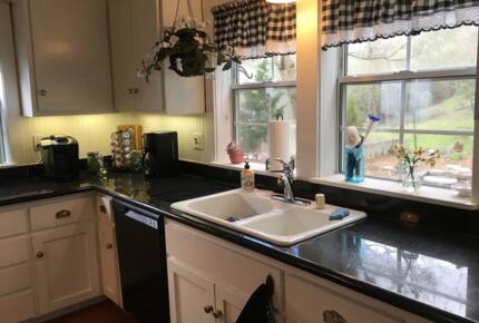 Home Exchange in Amador City, CA, sink with views of the backyard