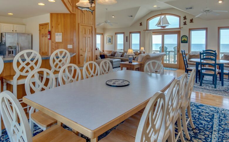 Large dining room with ocean views