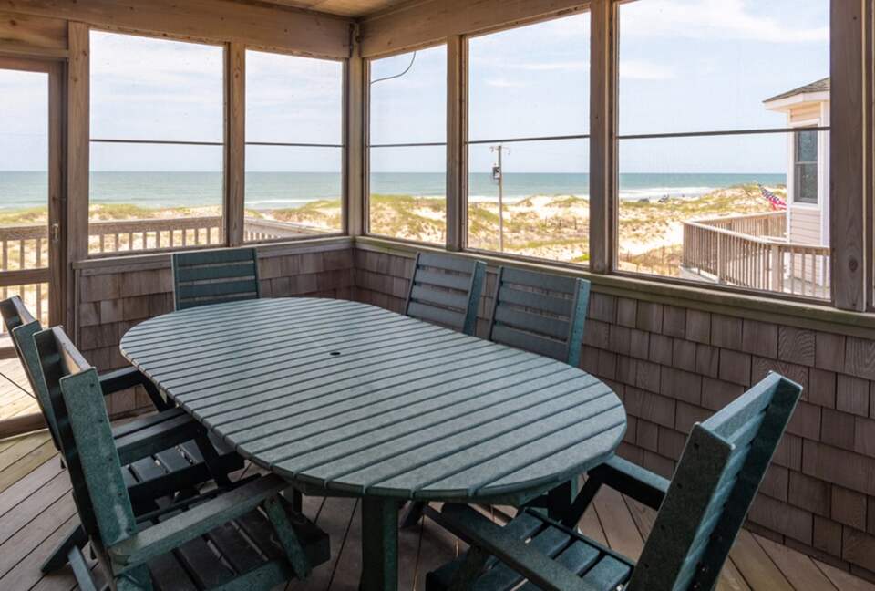 Covered patio with ocean views