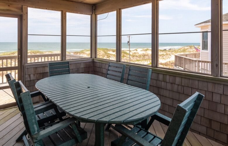 Covered patio with ocean views