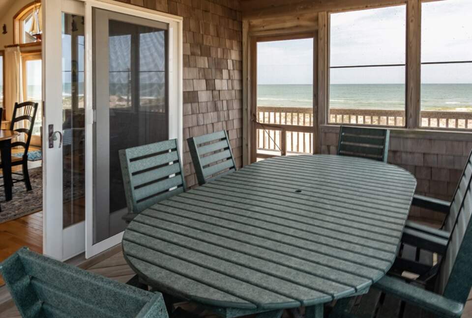 Covered patio with ocean views