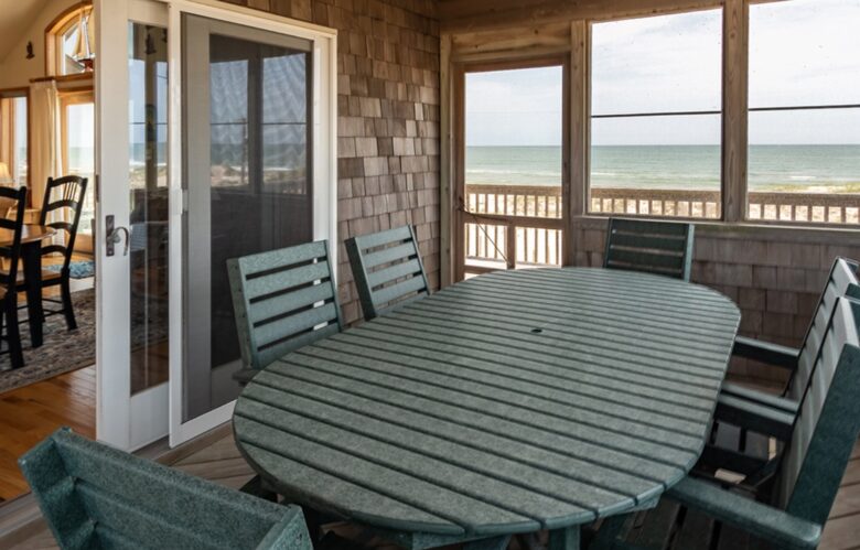 Covered patio with ocean views