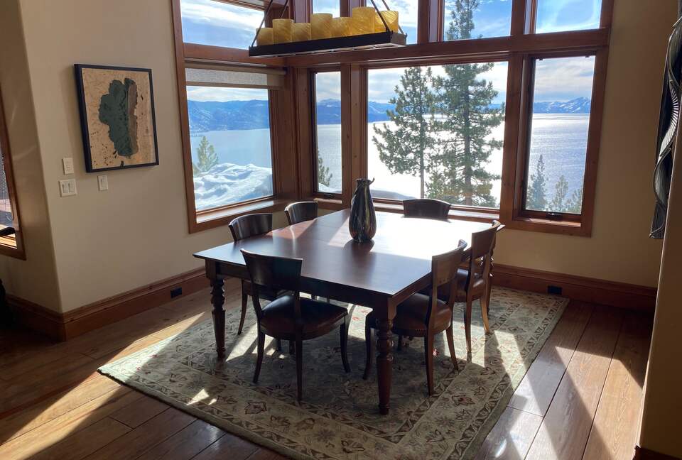 Home Exchange in Incline Village, NV, dining table with lake views