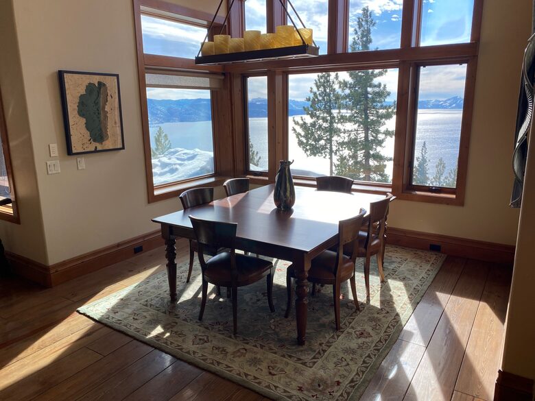 Home Exchange in Incline Village, NV, dining table with lake views