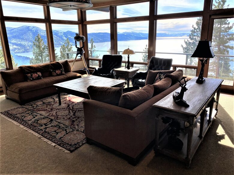 Home Exchange in Incline Village, NV, living room with panoramic views