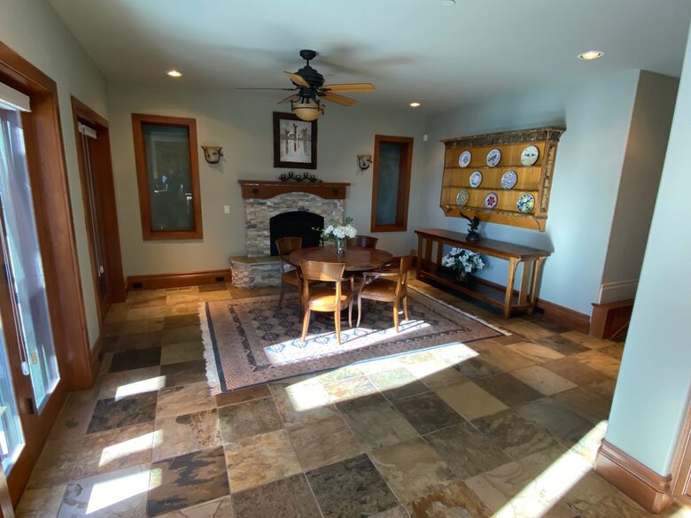 Home Exchange in Incline Village, NV, dining room with fireplace