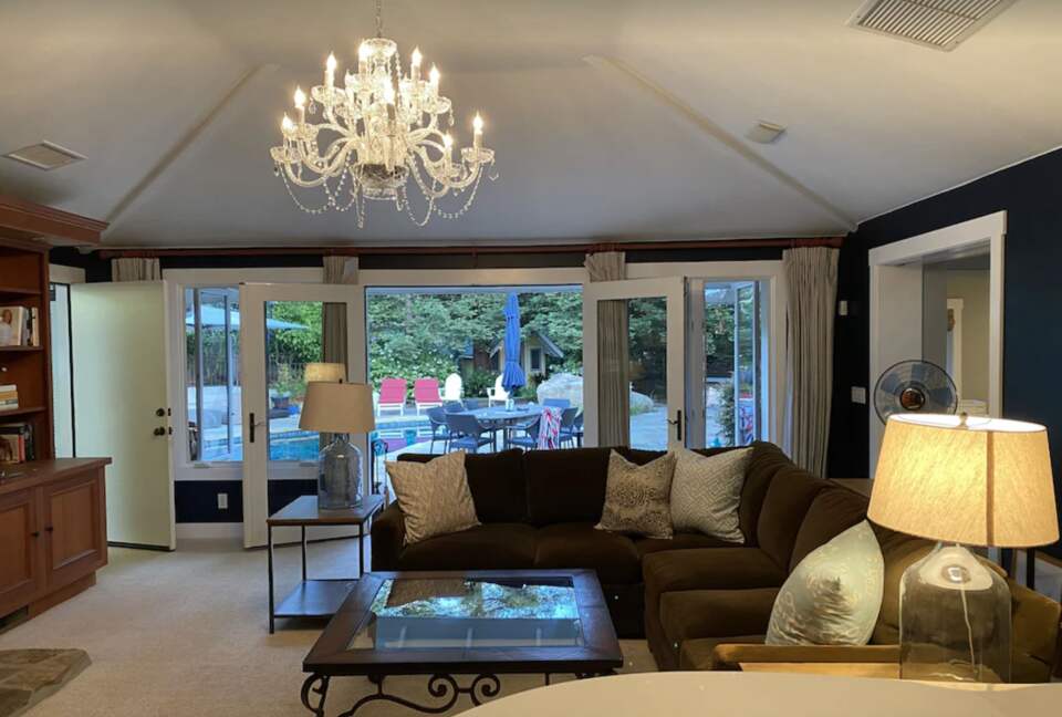 Large great room leading to pool