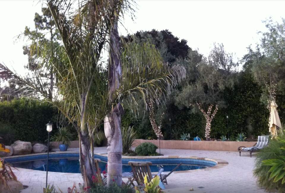 Heated pool with lounge areas