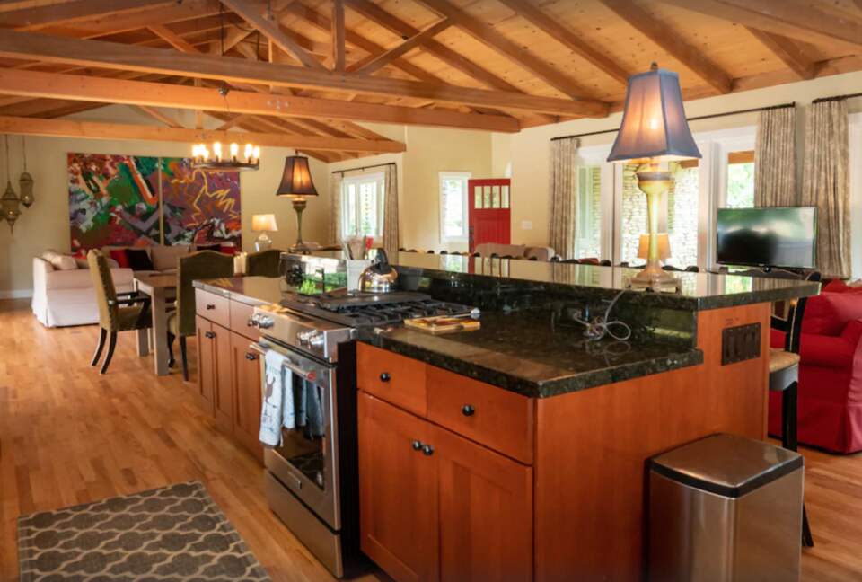 Open kitchen with granite countertops