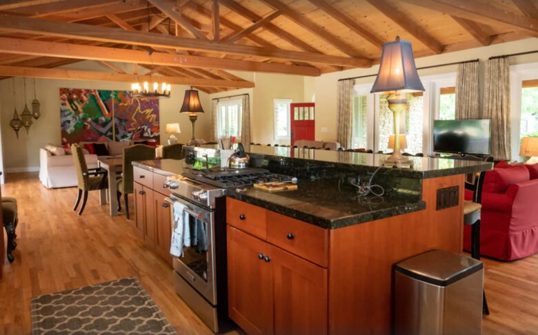 Open kitchen with granite countertops