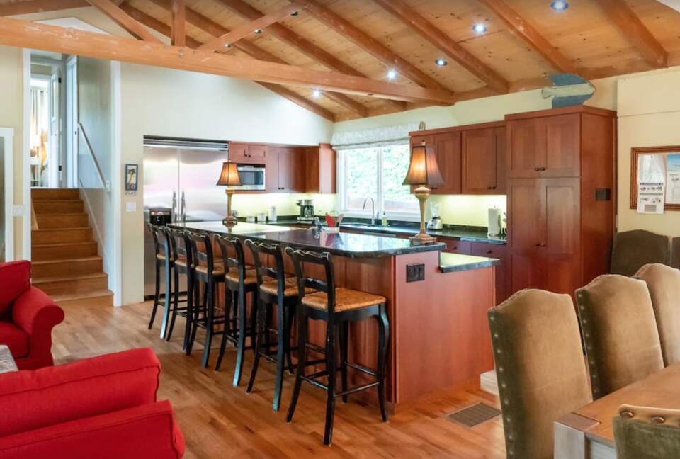 Open kitchen with top-notch appliances