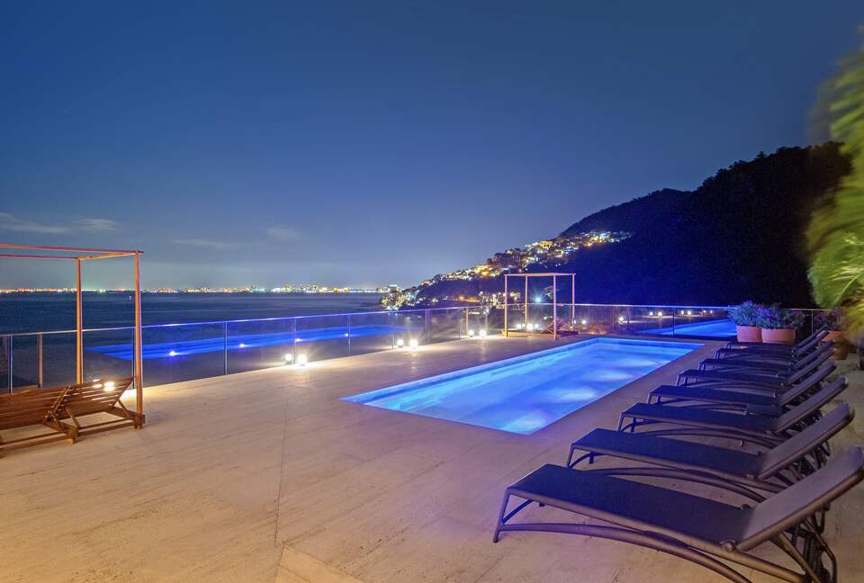 Rooftop pool at night