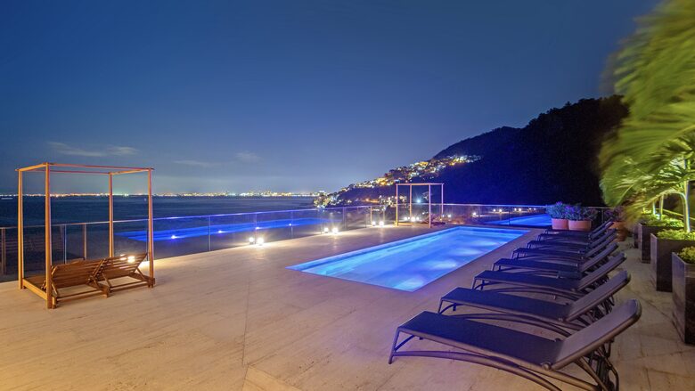 Rooftop pool at night