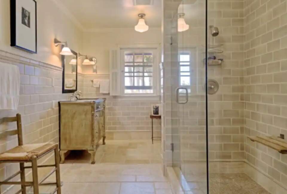 Spa-like master bathroom with tiled shower