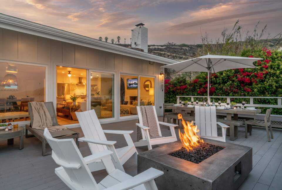Patio and fire pit with ocean views