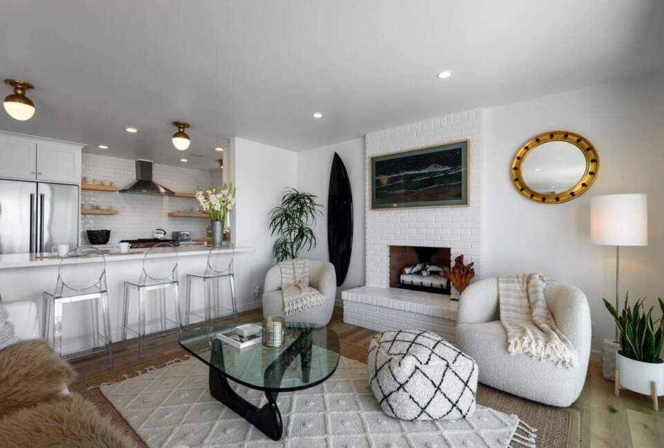 Cozy living room open to the kitchen