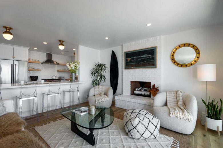 Cozy living room open to the kitchen