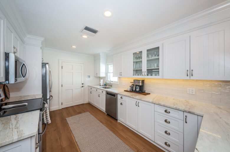 Renovated kitchen with granite countertops