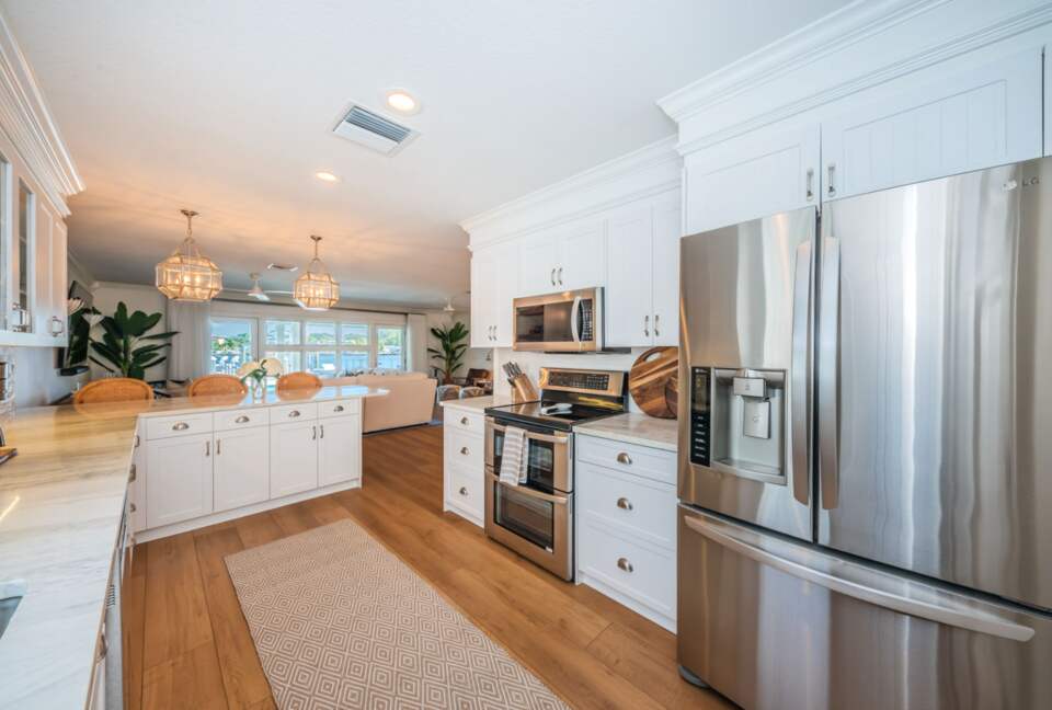 Renovated kitchen with granite countertops